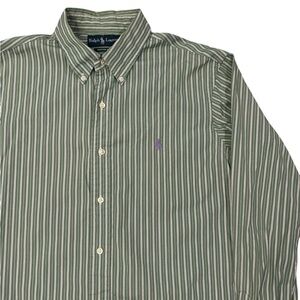 Ralph Lauren Green Purple Striped Men's Custom Fit Long Sleeve‎ Shirt Large
